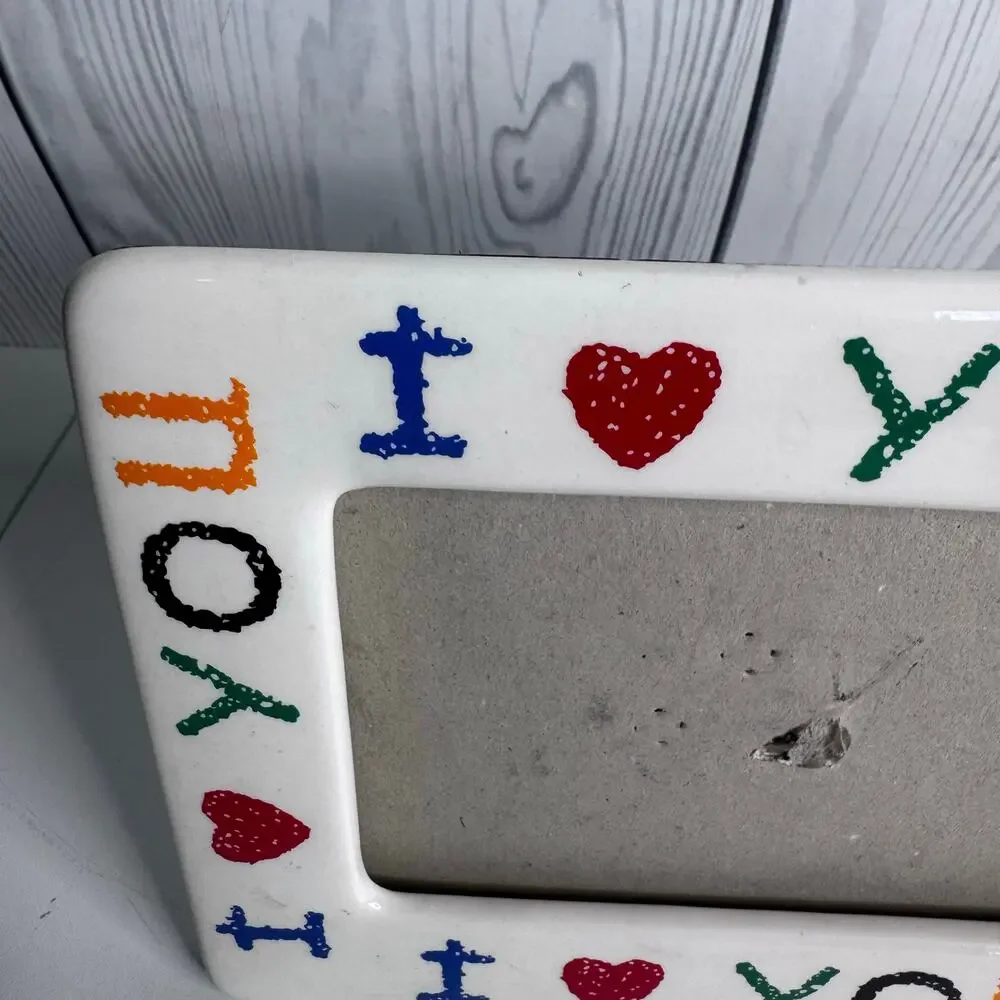 Vintage 90’s I Love You Ceramic Picture Frame 4 x 6 Retro Decor Crayon Style